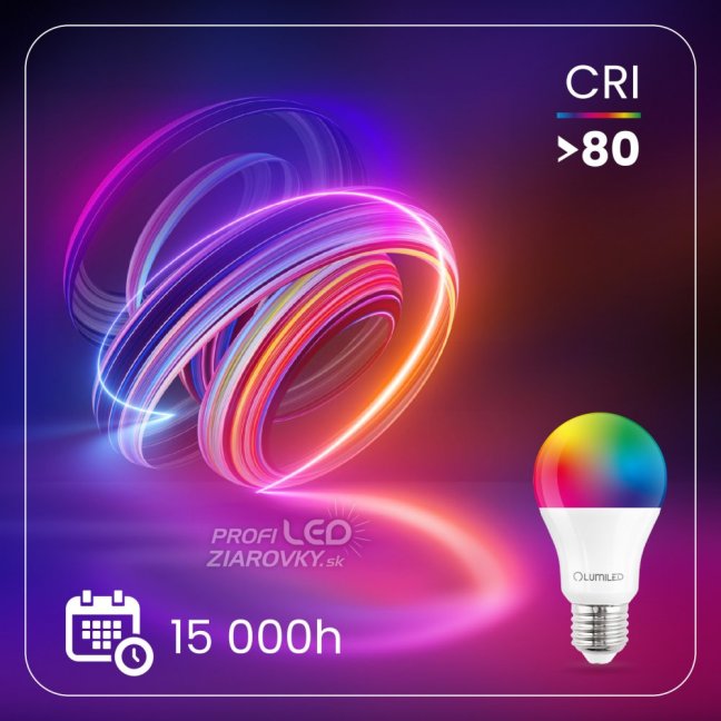LED žiarovka E27 A60 9W = 60W 806lm 3000K + RGB Multicolour 260° Stmievateľná Pilot LUMILED