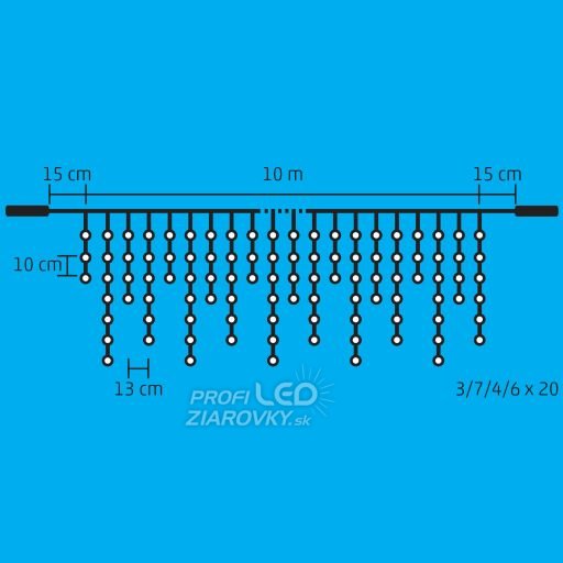 Svetelný záves vonkajší 10 m, 400 LED, teplá biela, flash studená biela