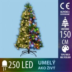 Umelý Vianočný stromček s integrovaným LED osvetlením - 3D+2D ihličie - 250LED - 150CM Multicolour+Teplá biela