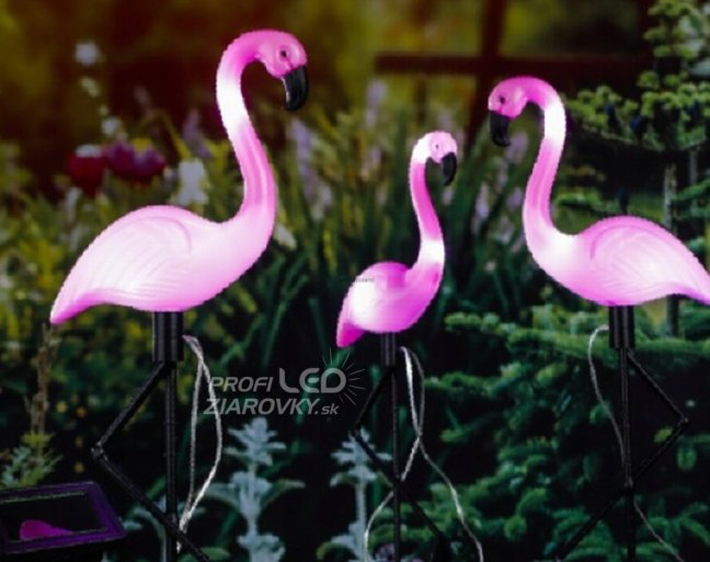 3x LED záhradná lampa Flamingos 54cm