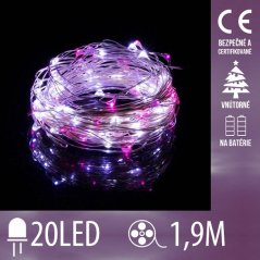 Svetelná mikro reťaz vnútorná na batérie 1,9 m, 20 LED, biela a ružová