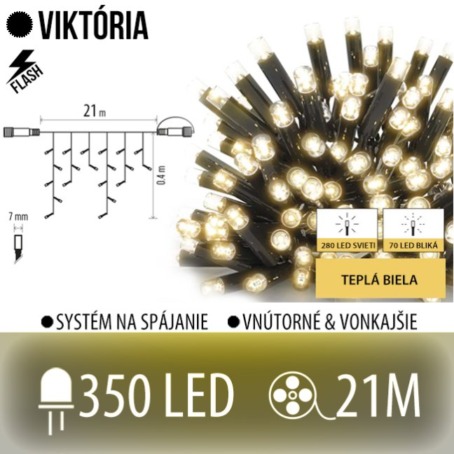 Viktória led svetelná záclona vonkajšia flash - 350led - 21m teplá biela / flash prebliknutie teplá biela