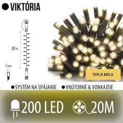 Viktória led svetelná reťaz vonkajšia - 200led - 20m teplá biela