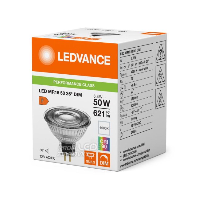 LED reflektorová žiarovka GU5.3 MR16 6,8W = 50W 621lm 4000K Neutral 36° CRI90 12V Stmievateľná Ledvance