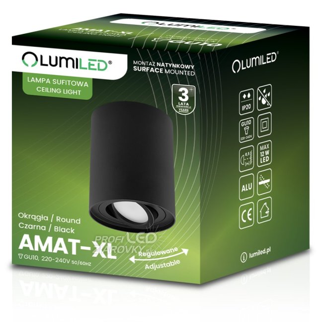 HALOGEN Spot Tube Movable GU10 Round Black 125mm AMAT-XL LUMILED pre povrchovú montáž