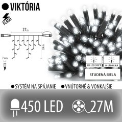 Viktória led svetelná záclona vonkajšia flash - 450led - 27m studená biela / flash prebliknutie studená biela