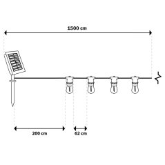 Solárna záhradná girlanda 22x LED ozdobné žiarovky 15m 2700K teplá biela + diaľkový ovládač SOLENA LUMILED