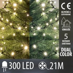 Svetelná reťaz dual color 2 v 1 vonkajšia 21 m, 300 LED, teplá a studená biela, 5 programov