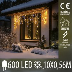 Svetelný záves DOT vonkajší 10 × 0,56 m, 600 LED, teplá biela, flash studená biela