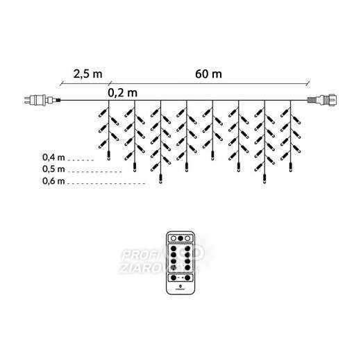 Svetelný záves vonkajší 60 m, 1500 LED, farebná, svetelné programy