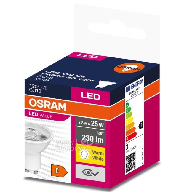 LED žiarovka GU10 2,8W = 25W 230lm 2700K Warm 120° OSRAM Value