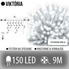 Viktória led svetelná záclona vonkajšia - 150led - 9m studená biela - biely kábel