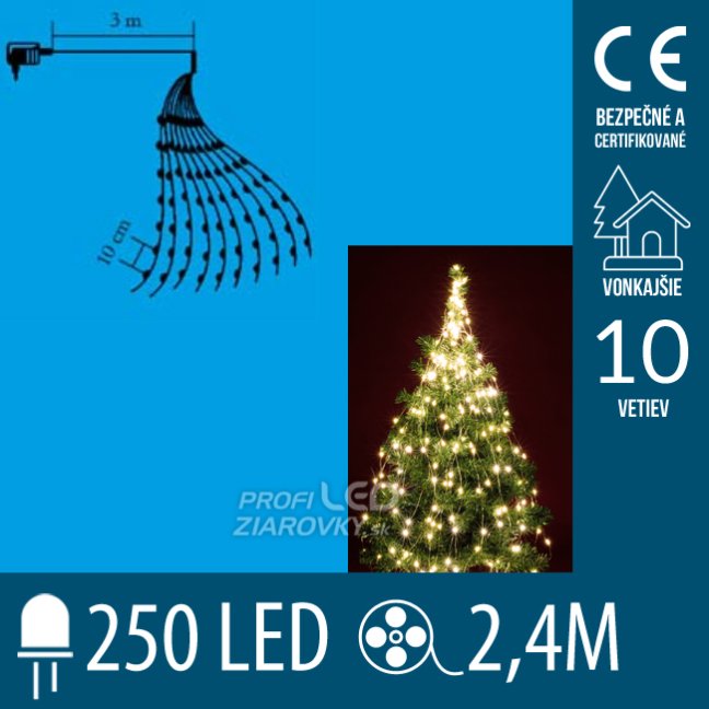 Svetelná reťaz zväzok vonkajšia 2,4 m, 250 LED, teplá biela