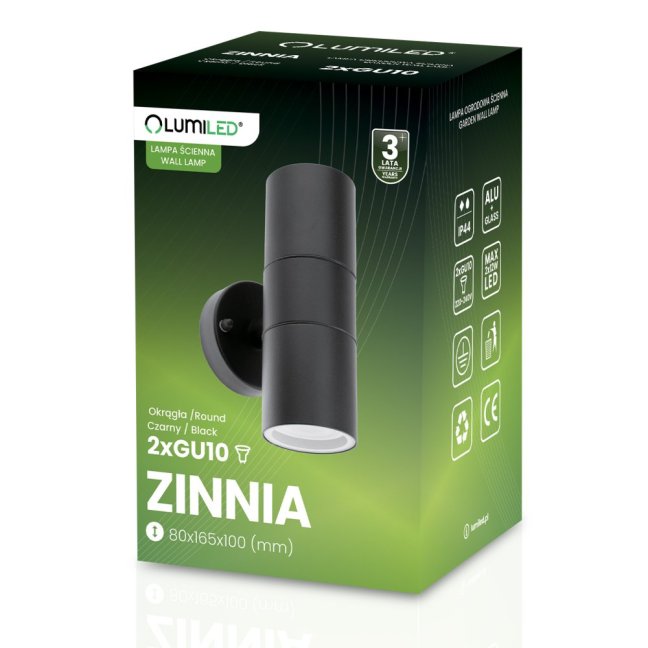 Záhradné nástenné svietidlo fasáda zhora nadol LED GU10 IP44 ZINNIA Black Lumiled