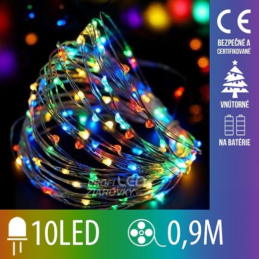Svetelná mikro reťaz vnútorná na batérie 0,9 m, 10 LED, farebná