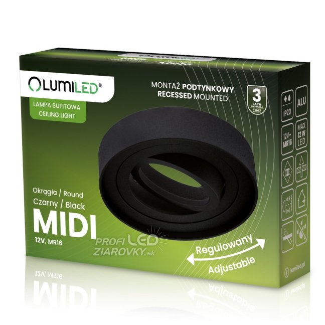 Svietidlo HALOGEN TUBA SPOT na zapustenú montáž Midi GU10 Lumiled Round Black 20mm