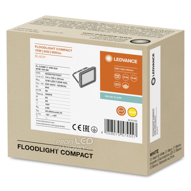 LED reflektor 10W 900lm 3000K IP65 čierny LEDVANCE COMPACT V