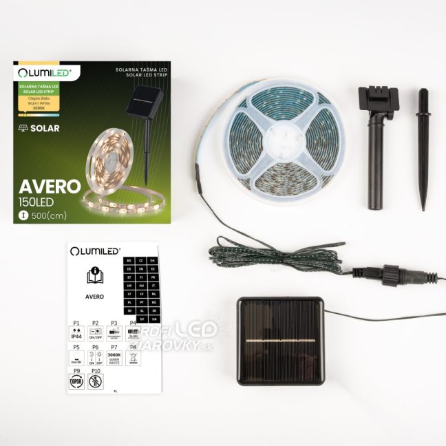 LED solárny pás 150x LED AVERO 3000K Warm IP44 5m LUMILED