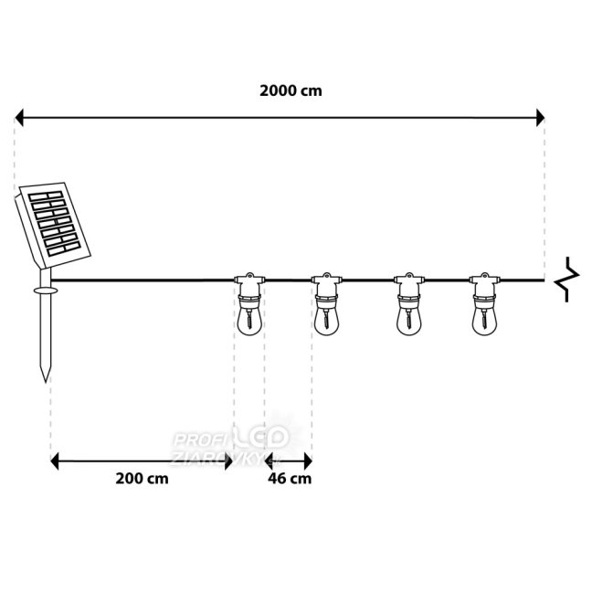 Solárna záhradná girlanda 40x LED dekoratívne žiarovky 20m 2700K teplá s diaľkovým ovládaním SOLENA LUMILED