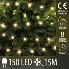 Vianočná led svetelná reťaz vonkajšia - DOT LED - 150 led - 15m - programy, časovač - teplá biela