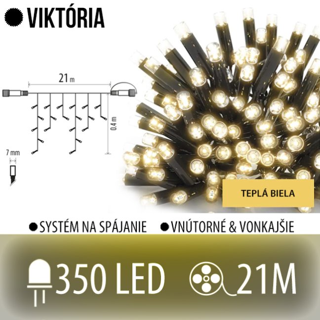 Viktória led svetelná záclona vonkajšia - 350led - 21m teplá biela