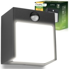Záhradná nástenná lampa LED vonkajšie nástenné svietidlo s pohybovým senzorom PIR IP54 12W 3000K RUBUS LUMILED