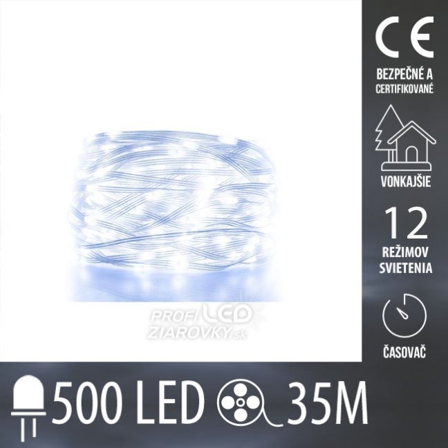 Svetelná reťaz DOT vonkajšia 35 m, 500 LED, studená biela, 4 programov