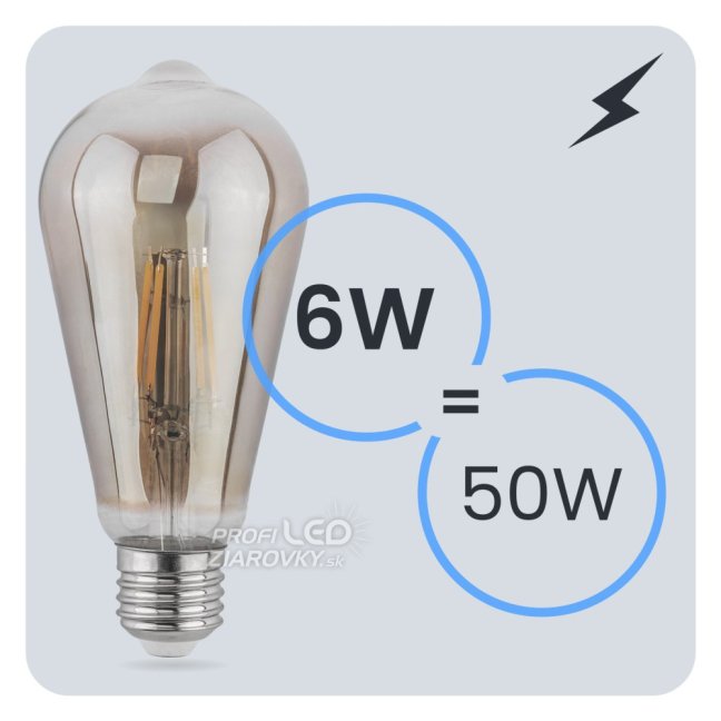 EDISON E27 ST64 6W = 50W 420lm 2200K Warm 360° Filament LUMILED Smokey LED žiarovka