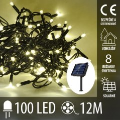 Vianočná led svetelná reťaz solárna + programator - 100led - 12m teplá biela