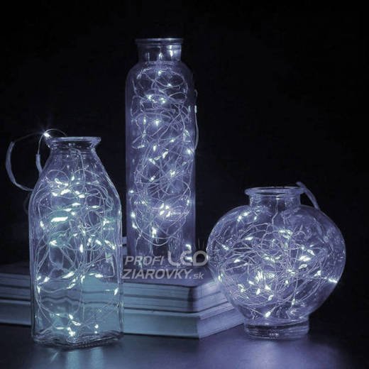 Svetelná mikro reťaz vnútorná na batérie 0,9 m, 10 LED, studená biela