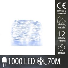 Vianočná Led DOT svetelná reťaz vonkajšia - 1000led - 70m - programy - časovač - studená biela