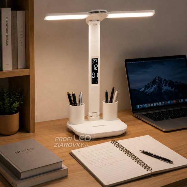 Lampa stolová LED dvojitá s displejom DALIS 11W 400lm biela LUMILED