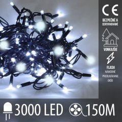 Svetelná reťaz vonkajšia 150 m, 3000 LED, studená biela, flash