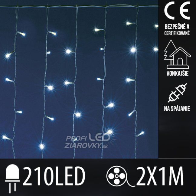 Svetelný záves vonkajší 1 × 2 m, 210 LED, studená biela
