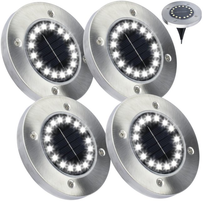Záhradná solárna lampa 16x LED - zapustená - sada 4ks - studená biela