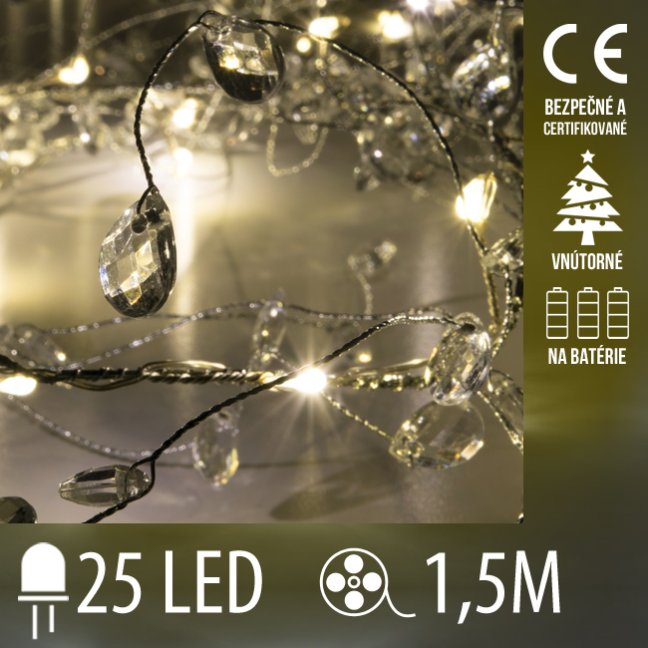 Vianočná led svetelná mikro reťaz vnútorná na batérie - perly - 25led - 1,5m teplá biela Vianočná led svetelná mikro reťaz vnútorná na batérie - perly - 25led - 1,5m teplá biela