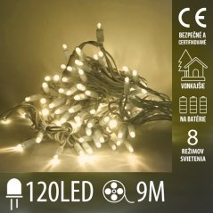 Vianočná led svetelná reťaz vonkajšia na batérie + programator - 120led - 9m teplá biela