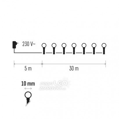 Svetelná reťaz cherry s guľkami vonkajšia 30 m, 300 LED, studená biela