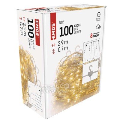 Svetelný záves s cencúľmi vonkajší aj vnútorný 2,9 m, 100 LED, teplá biela, svetelné programy
