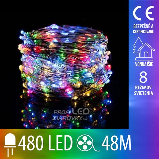 Svetelná mikro reťaz vonkajšia 48 m, 480 LED, farebná, 8 programov