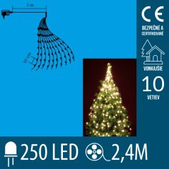 Vianočný led zväzok svietiacich reťazcov - 10 reťazcov po 25ks led - 2,4m - teplá biela