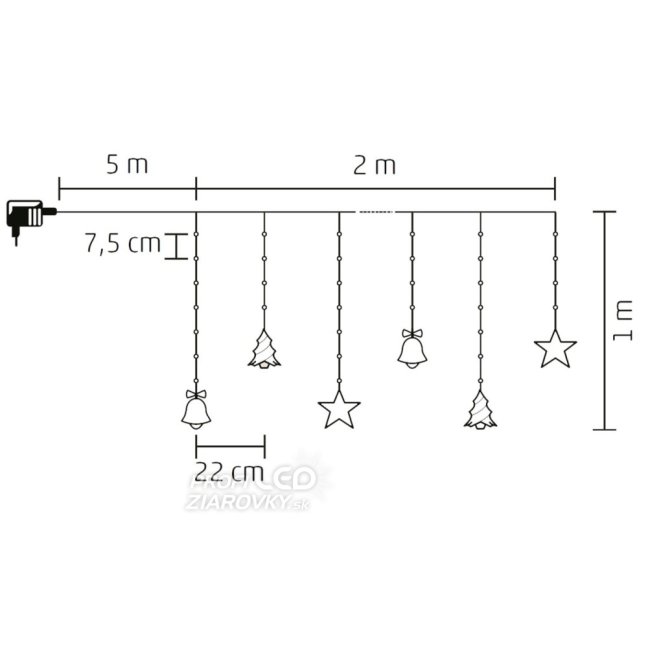 Svetelný záves vonkajší 2 m, 186 LED, teplá biela