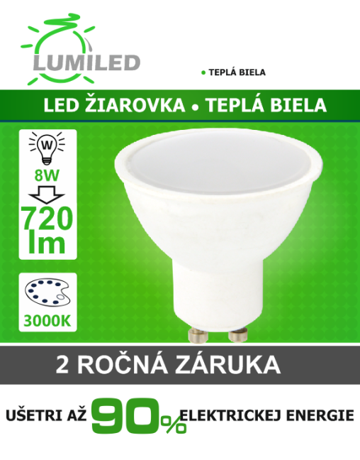 Led žiarovka gu10 smd 2835 8w teplá biela