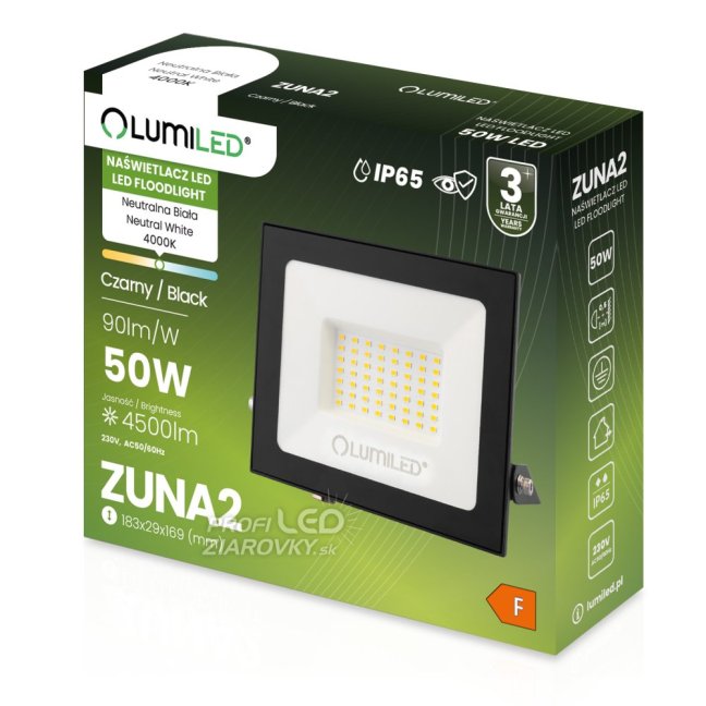LED reflektor ZUNA2 50W 4500lm 4000K IP65 Black LUMILED