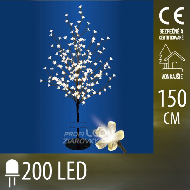 Vianočná led svetelná ozdoba - kvitnúca čerešňa - 200led - 1,5m - teplá biela