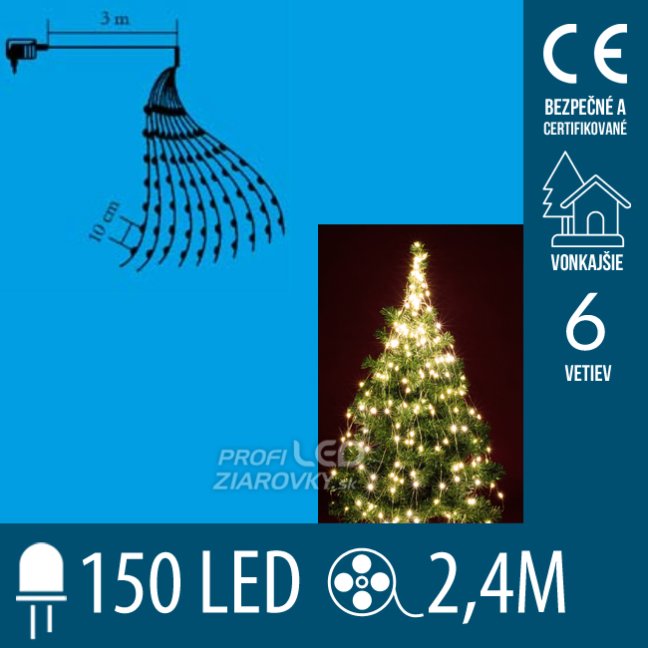 Svetelná reťaz zväzok vonkajšia 2,4 m, 150 LED, teplá biela