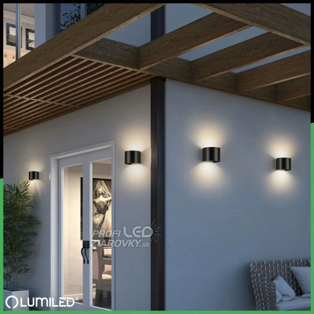 LED fasádne nástenné svietidlo 2x3W 4000K Nastaviteľné zhora nadol Čierna PINUS LUMILED