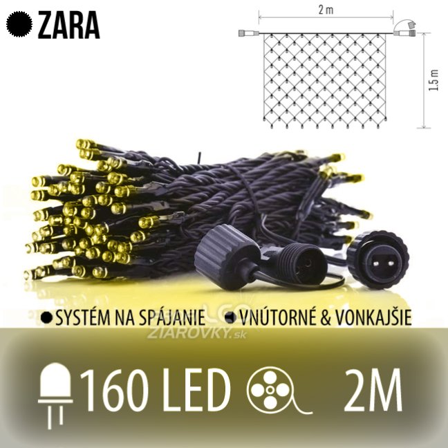 Svetelná sieť vonkajšia 2 m, 160 LED, teplá biela – Zara