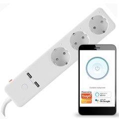 Napájacia lišta s vypínačom - 3x 230V - 2x USB -Tuya SMART