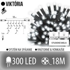 Viktória led svetelná záclona vonkajšia flash - 300led - 18m studená biela / flash prebliknutie studená biela